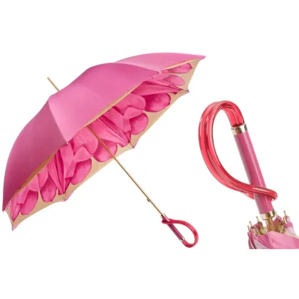 Zdjęcie Stylowy różowy parasol damski zdobiony motywem kwiatu dalii – Pasotti