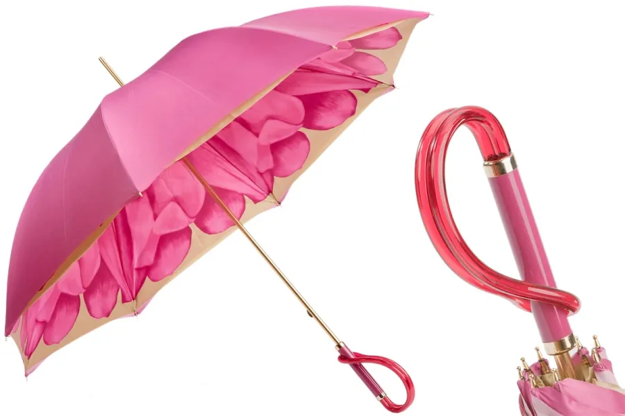 obrazek 1 Stylowy różowy parasol damski zdobiony motywem kwiatu dalii – Pasotti