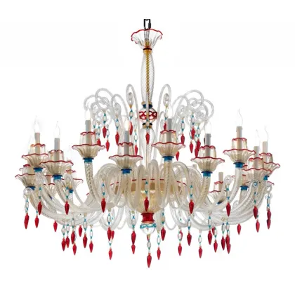 Zdjęcie Luksusowy przezroczysty żyrandol ze szkła Murano z wielokolorowymi dekoracjami - Il Paralume Marina