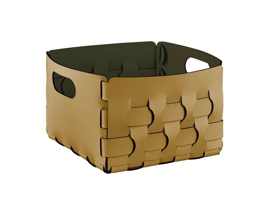 obrazek 1 Kosz Dubai 25x25xH20 cm wykonany ze skóry w kolorze musztardowym