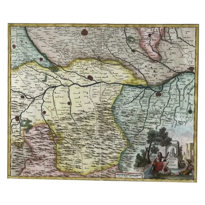 Picture Antique print with a geographical map of the territories of Pavia, Lodi and Piacenza from the 18th century