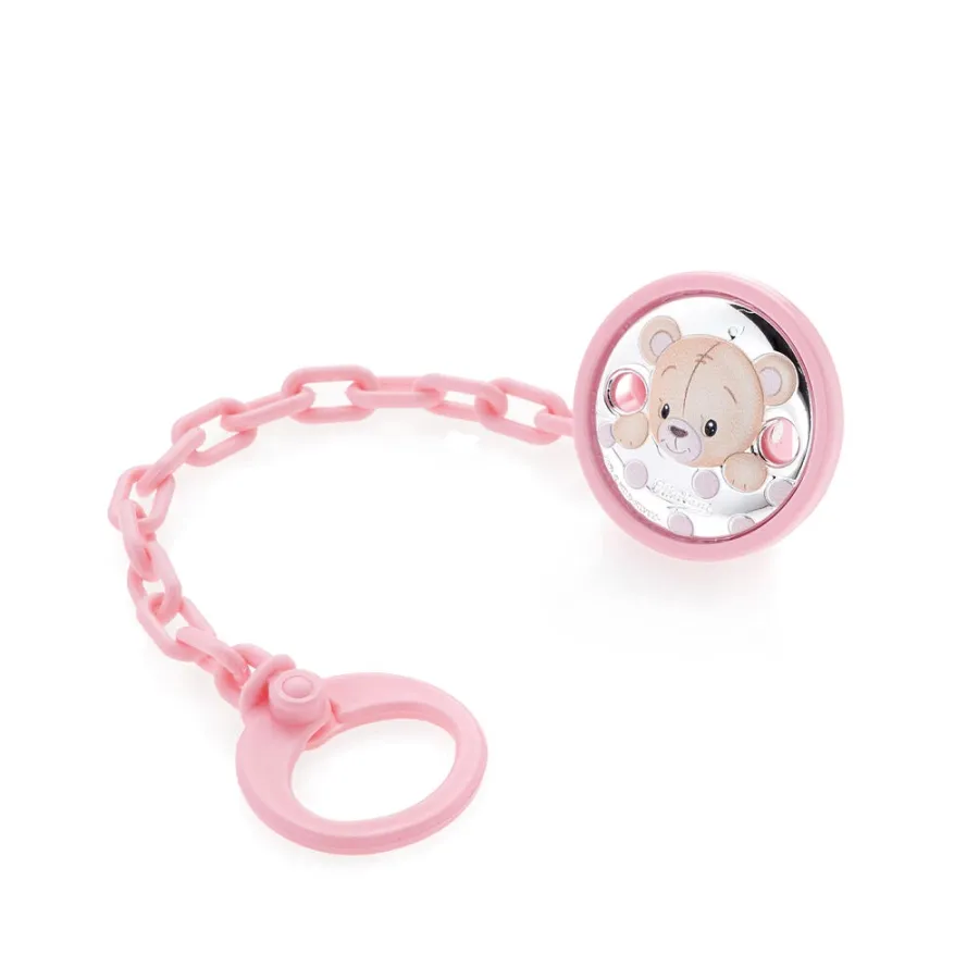 obrazek 1 Stylowy różowy uchwyt na smoczek „Miś”