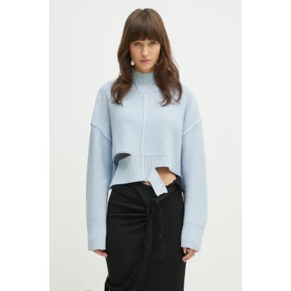 Zdjęcie MM6 Maison Margiela sweter wełniany damski kolor niebieski z golfem S52HA0290
