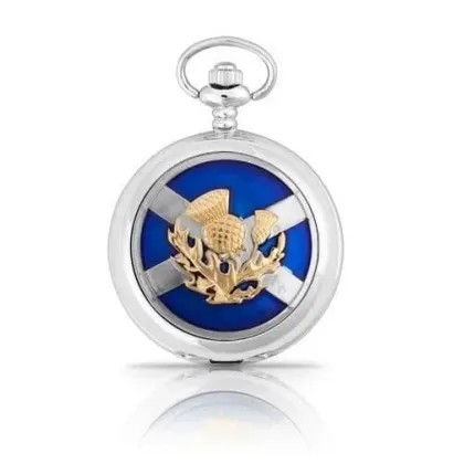 Zdjęcie Kwarcowy zegarek kieszonkowy zdobiony z krzyżem świętego Andrzeja i ostem - stylowy prezent