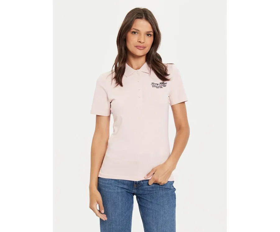 obrazek 1 Tommy Hilfiger Polo Script WW0WW43624 Różowy Slim Fit