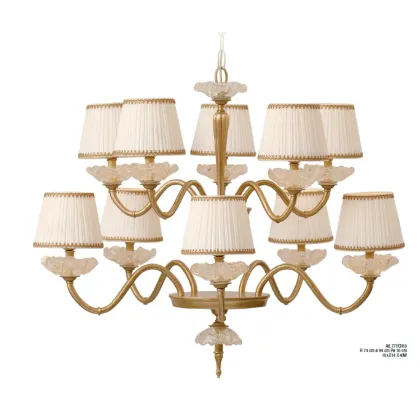 Zdjęcie 10-punktowy żyrandol „Kwiat” w kolorze starego złota z abażurem - Il Paralume Marina