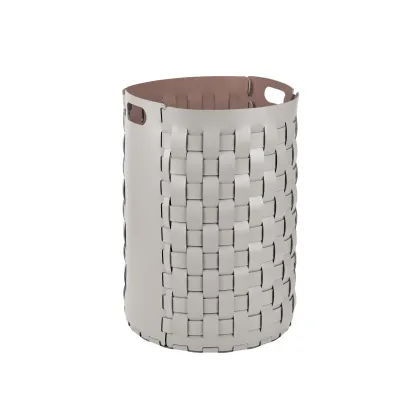 Zdjęcie Wysoki pleciony kosz Bottega Ø40xH57 w kolorze perłowym z wewnętrznym tekstylnym wkładem