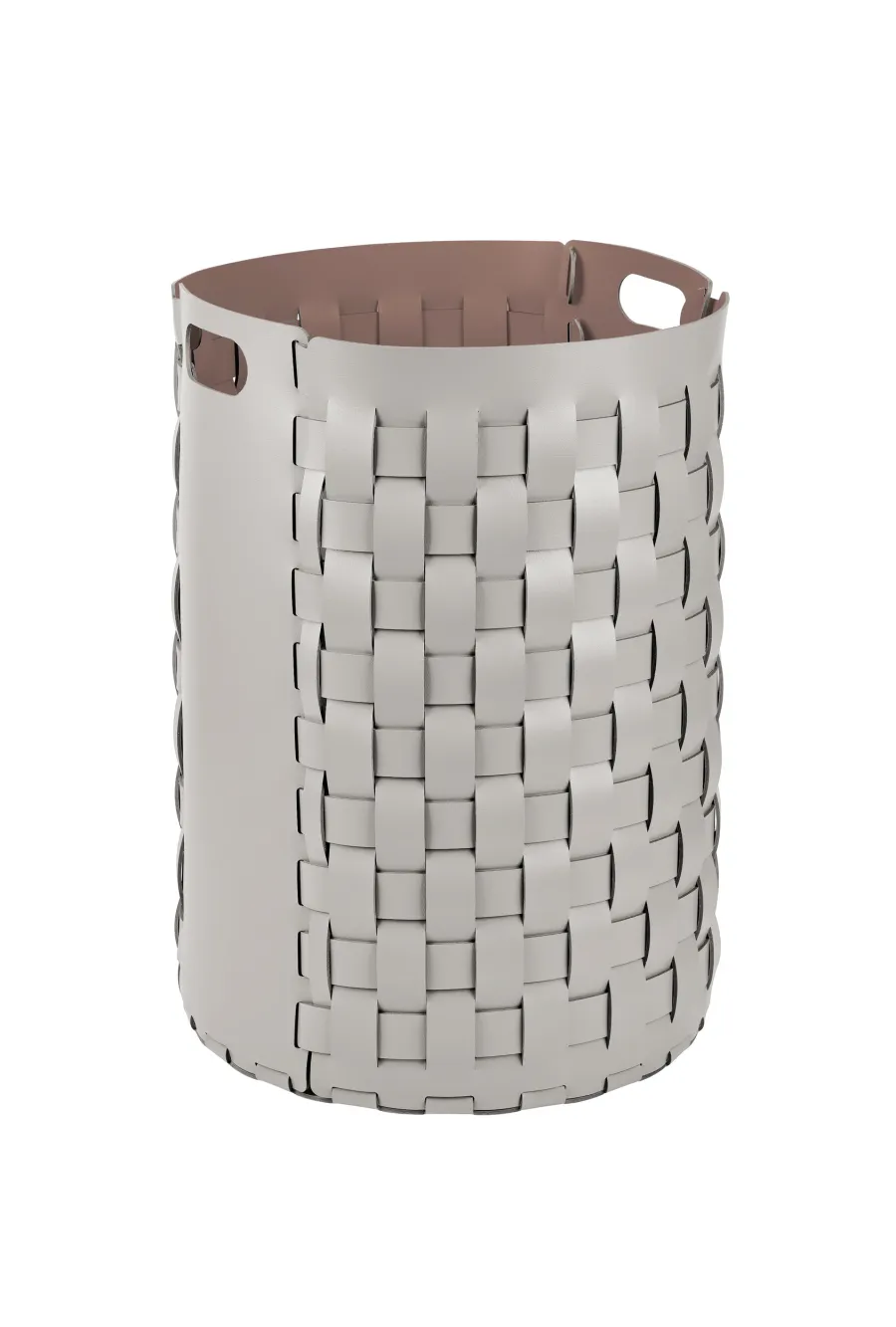 obrazek 1 Wysoki pleciony kosz Bottega Ø40xH57 w kolorze perłowym z wewnętrznym tekstylnym wkładem