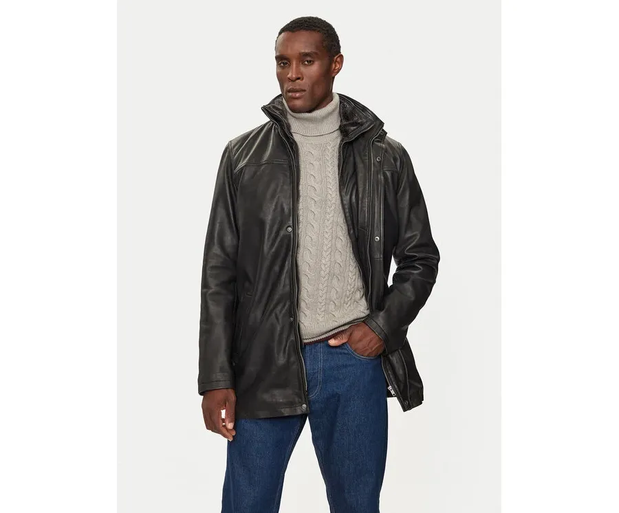 obrazek 1 Serge Pariente Kurtka skórzana Parka Orio Czarny Regular Fit