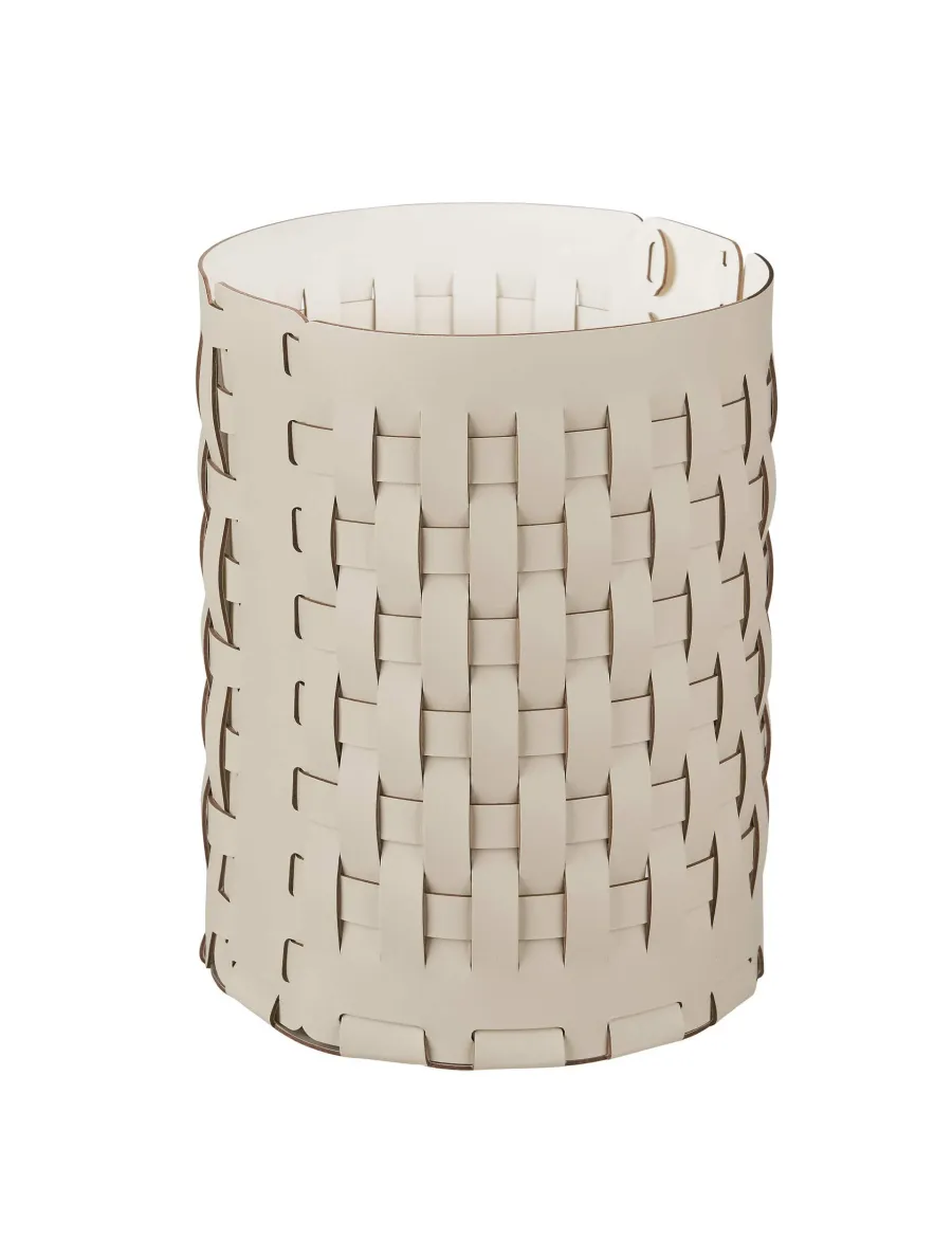 obrazek 1 Unikalny skórzany kosz Bottega Ø20xH25 cm w kolorze waniliowym