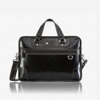 Picture Medium leather laptop bag in black