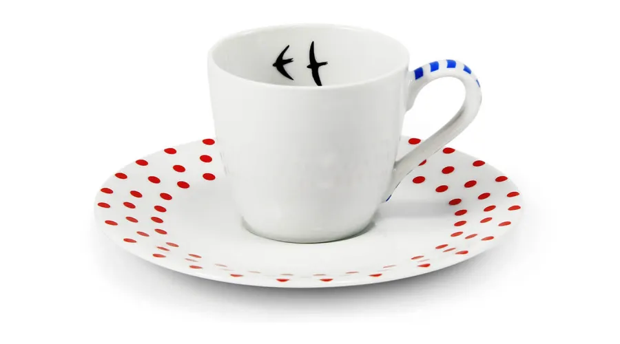 obrazek 1 Wyjątkowa porcelanowa filiżanka do espresso ze spodkiem zdobiona geometrycznym motywem – wariant 2 – Leander