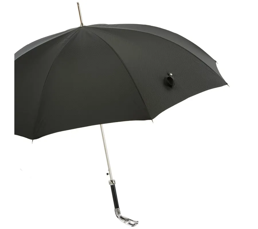 obrazek 8 Elegancki czarny parasol męski z rączką w kształcie pięknego srebrnego charta - Pasotti