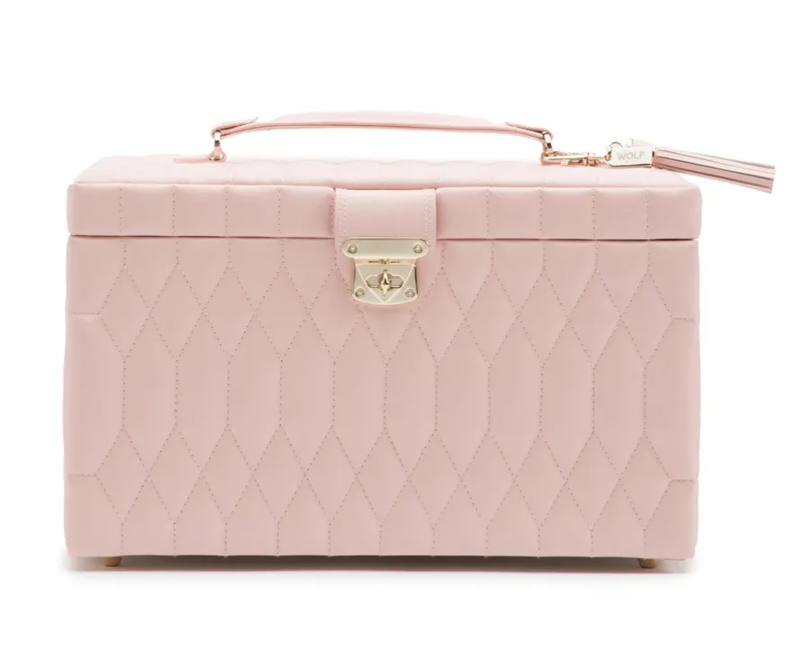 obrazek 2 Luksusowy skórzany kuferek na biżuterię Caroline Large Rose Quartz