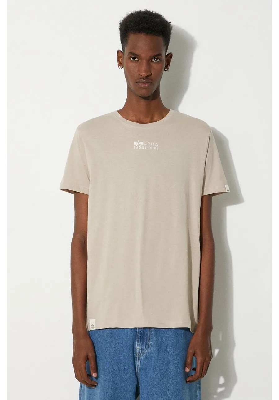 obrazek 1 Alpha Industries t-shirt bawełniany męski kolor beżowy z nadrukiem 118529.627-KREMOWY