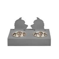 Picture Gray leather dog bowl holder 40x22xH7.5 cm