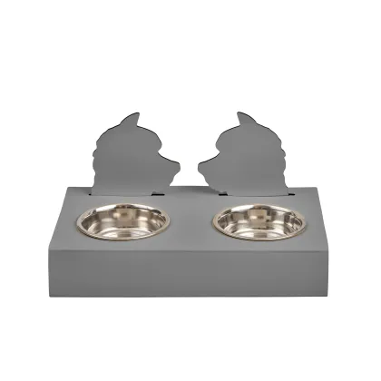 Zdjęcie Szary skórzany uchwyt na miski dla psa 40x22xH7,5 cm