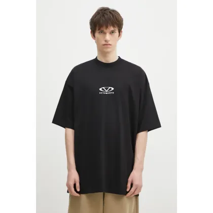 Zdjęcie VETEMENTS t-shirt bawełniany Oval Logo Oversized kolor czarny z nadrukiem UA66TR605BW
