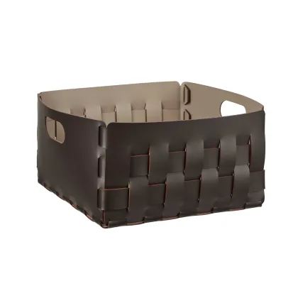 Zdjęcie Stylowy kosz Bottega 35x35xH20 cm wykonany ze skóry w kolorze czekoladowym