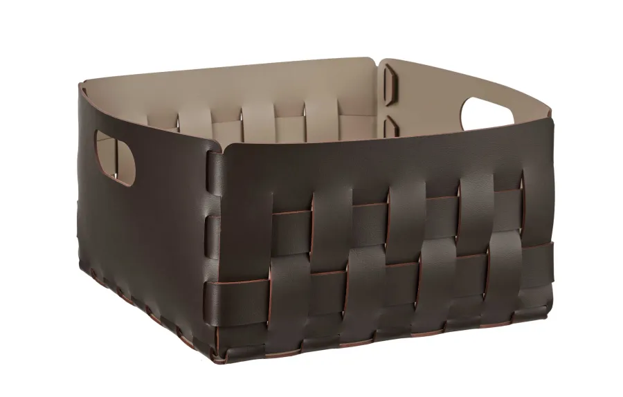 obrazek 1 Stylowy kosz Bottega 35x35xH20 cm wykonany ze skóry w kolorze czekoladowym