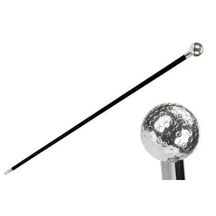 Zdjęcie Luksusowa czarna laska z rękojeścią w kształcie srebrnej piłki golfowej – Pasotti