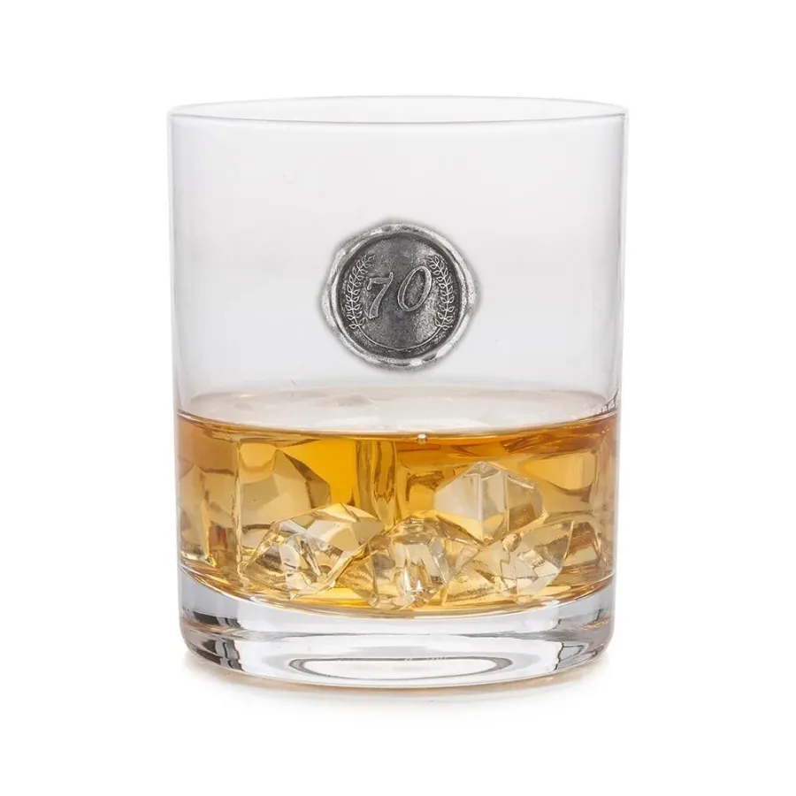 obrazek 1 Luksusowy prezent na 70 urodziny - szklanka do whisky z cynowym emblematem z liczbą urodzin