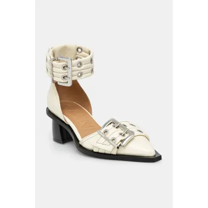 Zdjęcie GANNI czółenka Feminine Buckle Open Cut Pump Naplack kolor beżowy na słupku S2902