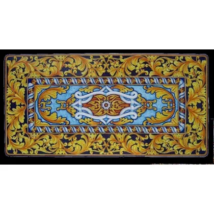 Zdjęcie Elegancki prostokątny blat do ogrodu wykonany z lawy zdobiony bogatym ornamentem – Ceramiche Valchida