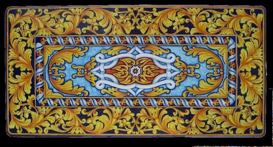 obrazek 1 Elegancki prostokątny blat do ogrodu wykonany z lawy zdobiony bogatym ornamentem – Ceramiche Valchida