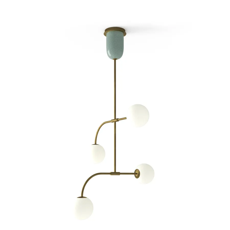 obrazek 2 Lampa wisząca z mosiężną szczotkowaną konstrukcją H.197xL.90xP.90 cm