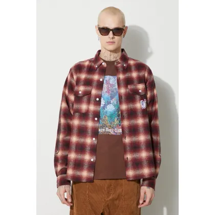 Zdjęcie Billionaire Boys Club koszula z domieszką wełny Check Longsleeve kolor czerwony regular z kołnierzykiem button-down B23424