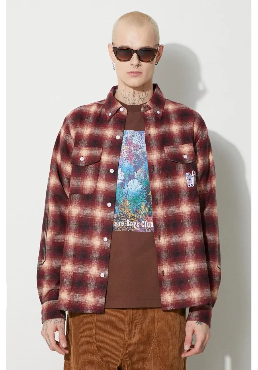 obrazek 1 Billionaire Boys Club koszula z domieszką wełny Check Longsleeve kolor czerwony regular z kołnierzykiem button-down B23424