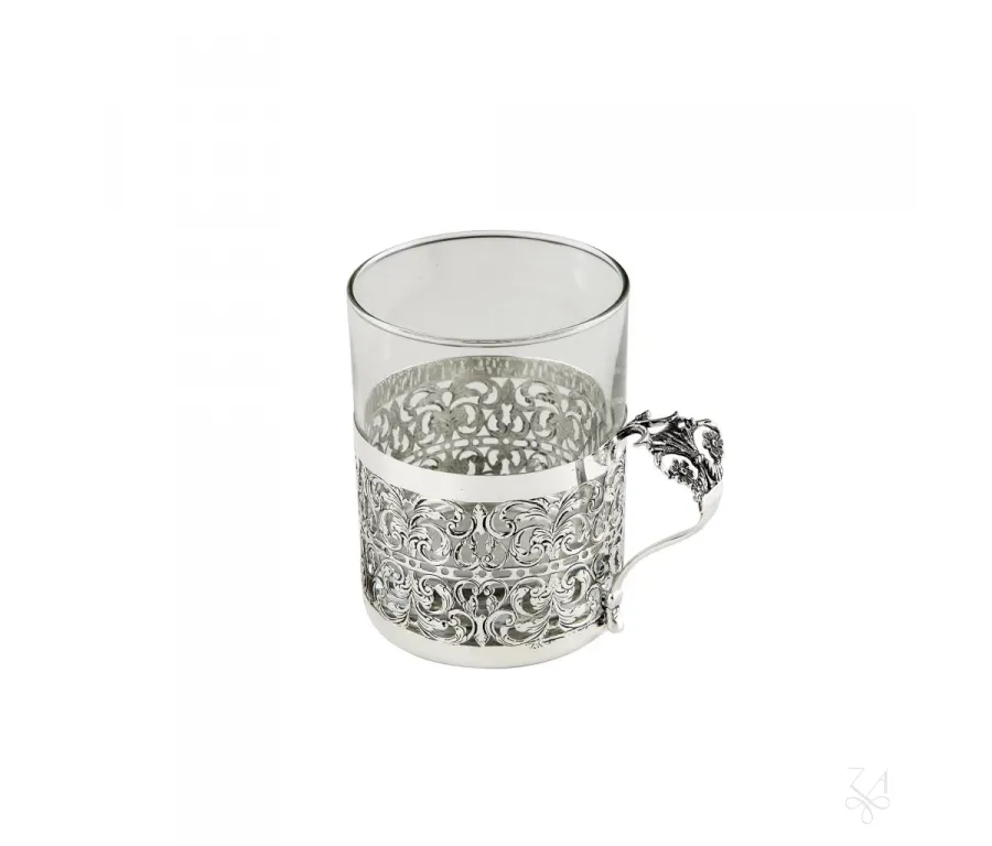 picture 1 Silver tea glass basket with a handle decorated with a flower - Zaramella Argenti