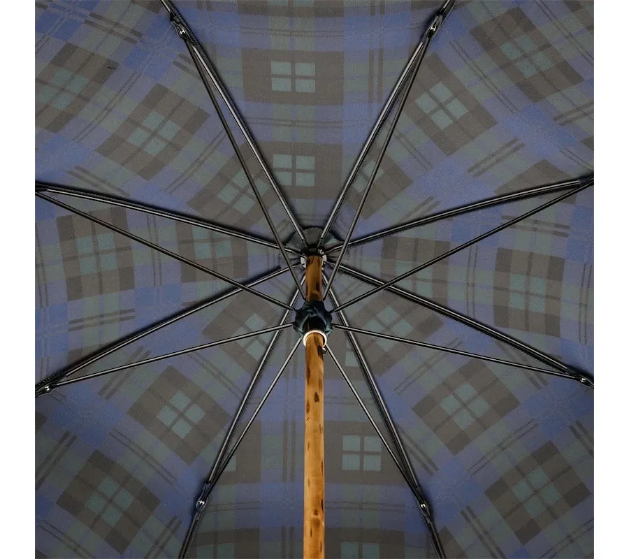 obrazek 5 Wyjątkowy granatowy parasol męski w kratę z drewnianą rączką - Pasotti