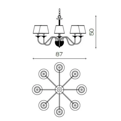 Zdjęcie Piękny żyrandol z mosiądzu z aplikacjami abażurów ze strasu i tkaniny - Il Paralume Marina