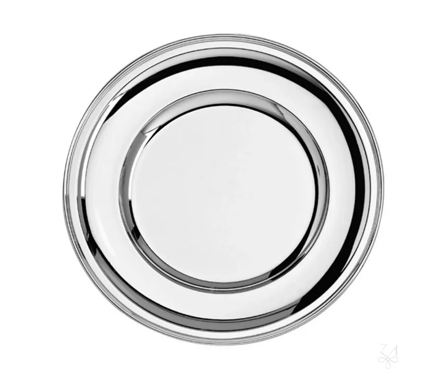 obrazek 1 Luksusowy okrągły srebrny talerz Inglese o nowoczesnym kształcie - Zaramella Argenti