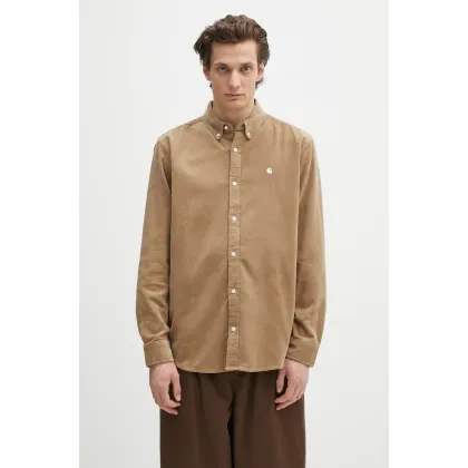 Zdjęcie Carhartt WIP koszula sztruksowa L/S Madison Fine Cord Shirt męska kolor zielony regular z kołnierzykiem button-down I030580.1OYXX