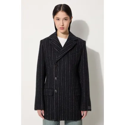 Zdjęcie Kenzo płaszcz wełniany Tennis Stripes Pea Coat kolor czarny przejściowy dwurzędowy FE62MA2209GM.99