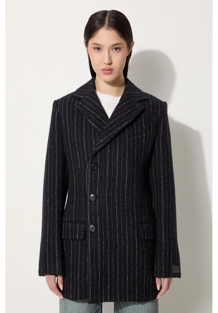 obrazek 1 Kenzo płaszcz wełniany Tennis Stripes Pea Coat kolor czarny przejściowy dwurzędowy FE62MA2209GM.99