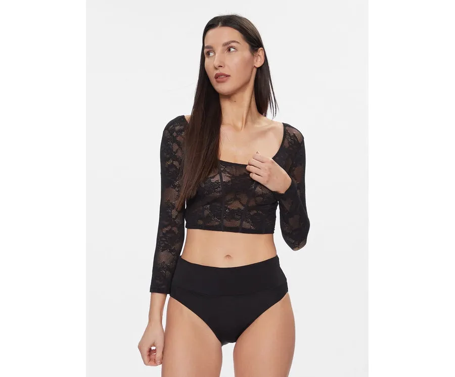 obrazek 1 Triumph Bluzka Smart Deco Crop Top 10215947 Czarny Slim Fit
