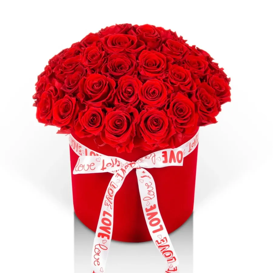 obrazek 4 Czerwony bukiet wiecznych róż we flower boxie - Luxury Products