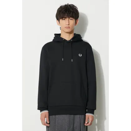 Zdjęcie Fred Perry bluza bawełniana męska kolor czarny z kapturem z aplikacją M2643.102