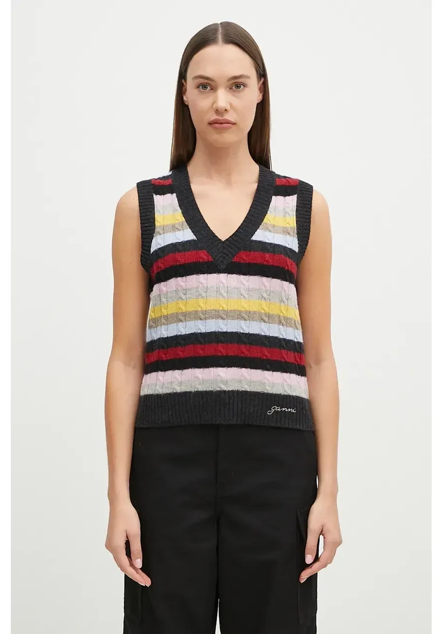 obrazek 1 GANNI kamizelka wełniana Logo Wool Mix Vest kolor multicolor lekki K2286