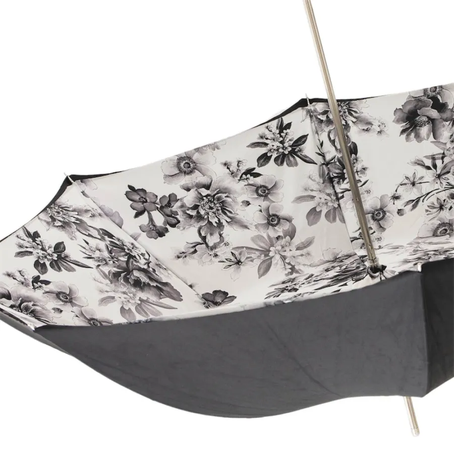 obrazek 5 Elegancki czarno-srebrny parasol damski zdobiony pięknym motywem kwiatów – Pasotti