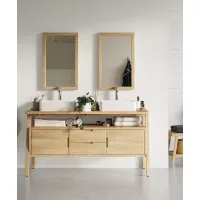 Picture Italian bathroom set with a cabinet with an oak countertop in Scandinavian style