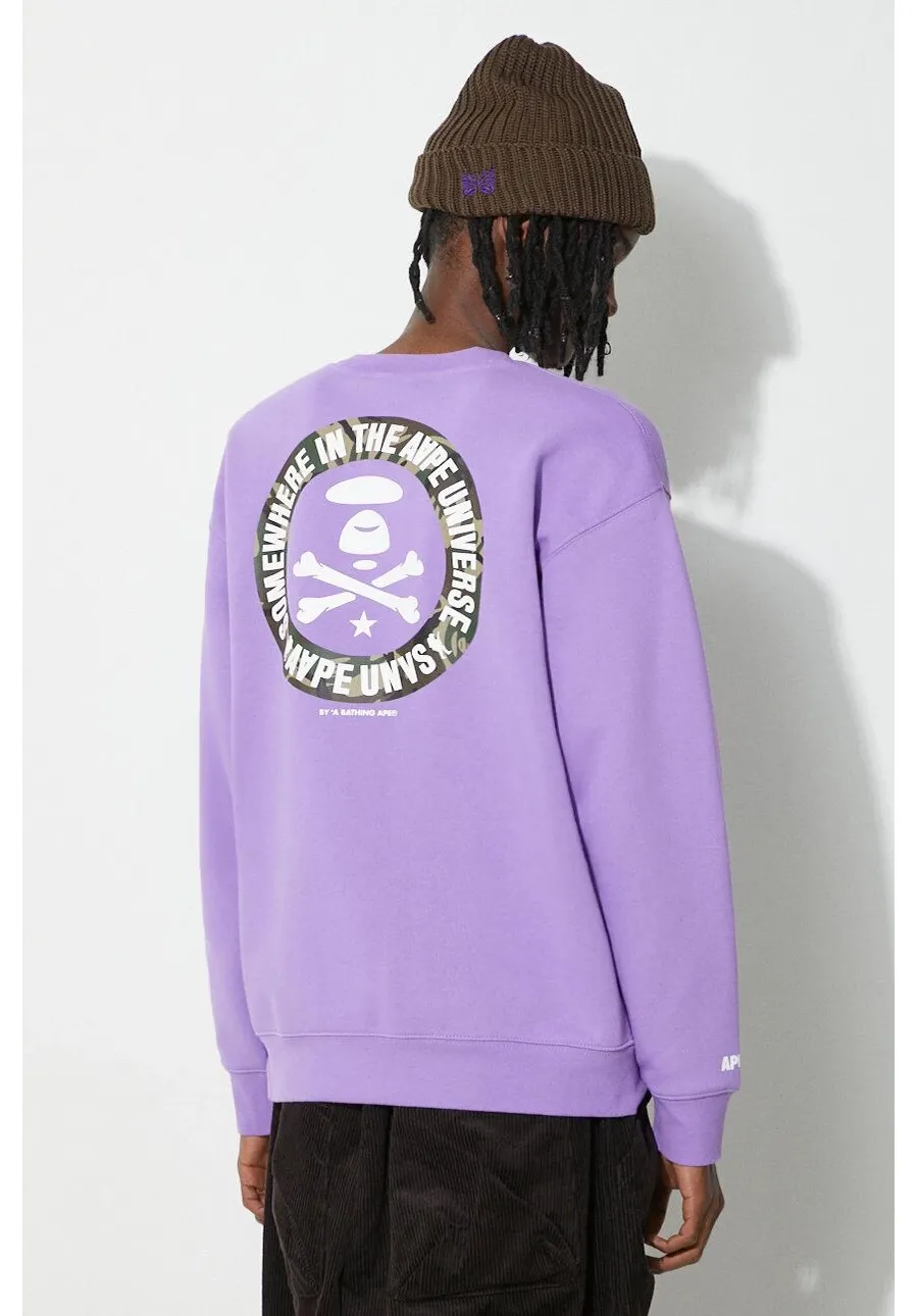 obrazek 1 AAPE bluza Loose Fit Crewneck Back X-Bone męska kolor fioletowy z nadrukiem ASWA324