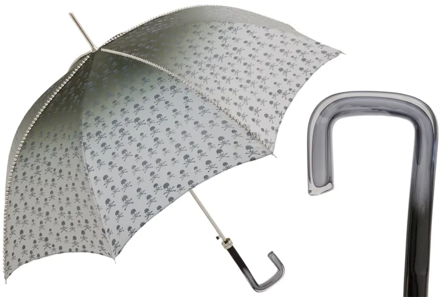 obrazek 1 Stylowy szary parasol damski zdobiony nadrukiem czaszek – Pasotti