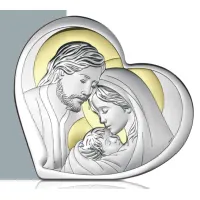 Zdjęcie Stylowy srebrny obrazek przedstawiający Świętą Rodzinę w kształcie serca 36х33 cm