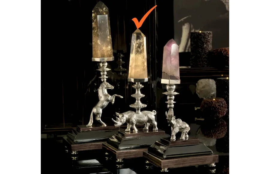 obrazek 1 Wyjątkowa rzeźba z mosiądzu posrebrzanego z hebanu i kryształowym ostrzem skalnym