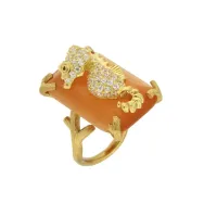 Picture Beautiful Ring I8K Gold Plated Silver White Cubic Zircons Orange Crystal